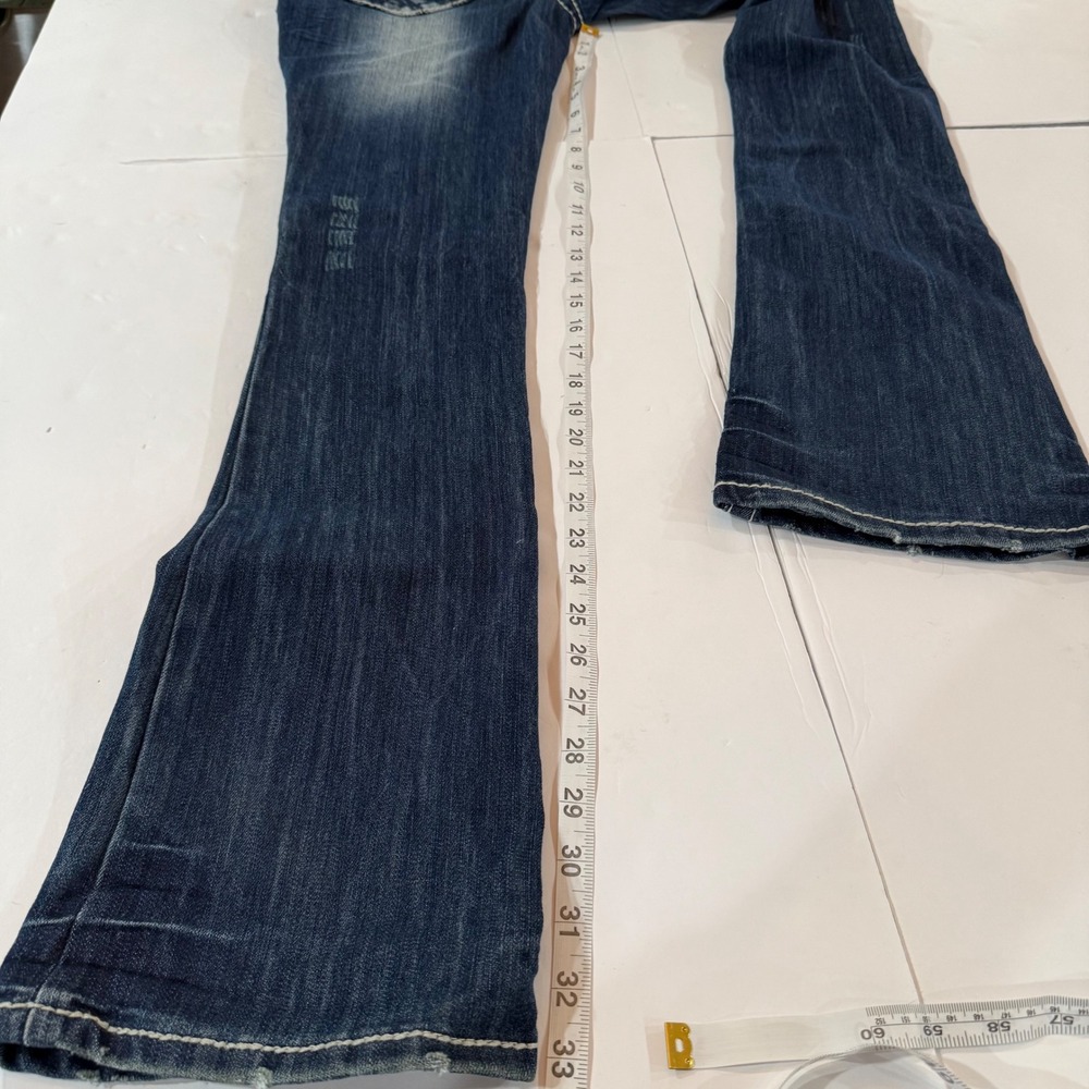 Almost Famous Womens Low Rise Bootcut Distressed Jeans Dark Wash Size 9 Y2K - Picture 4 of 13